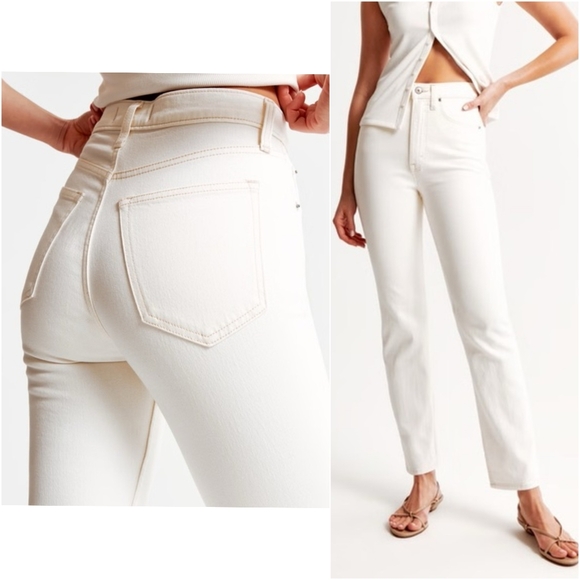 Abercrombie & Fitch The Ankle Straight Ultra High Rise Ivory Straight Jeans 2S - Picture 1 of 10